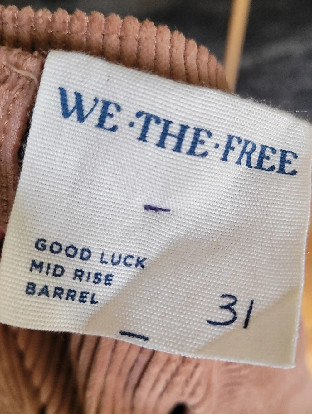 Free People We The Free Good Luck Mid-Rise Cord Barrel Pants Moca Brown Size 31 - Picture 5 of 16
